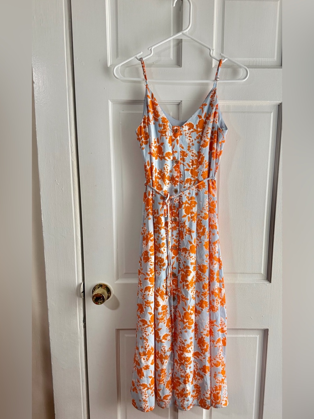Sienna Sky White Midi Dress with Orange Floral Print